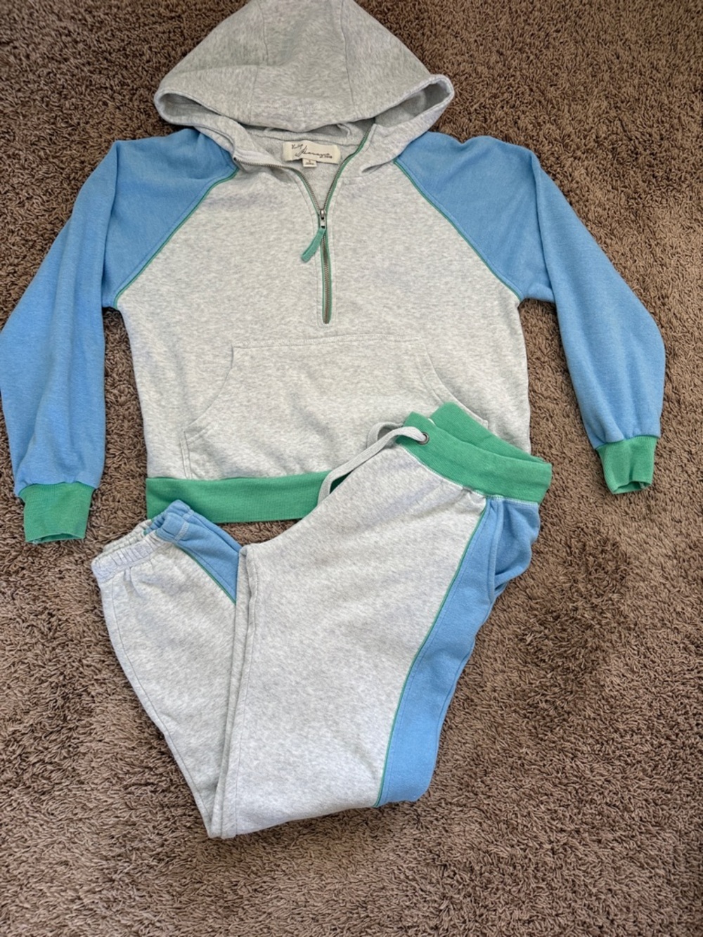 Vintage Havana Light Gray, Blue & Green Hoodie Sweatshirt Set